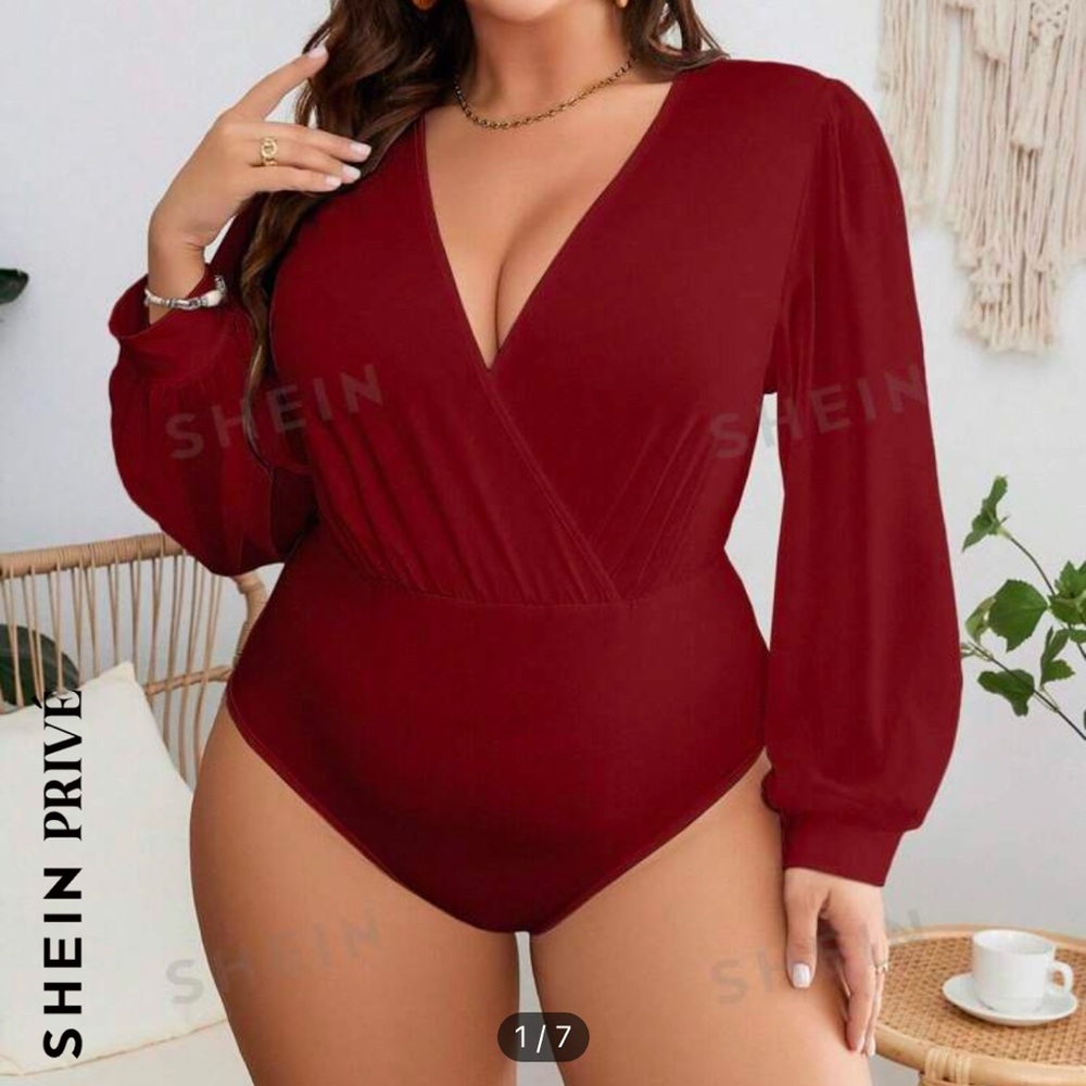 SHEIN Privé Plus Size Crisscross Wrap Long Sleeve Bodysuit